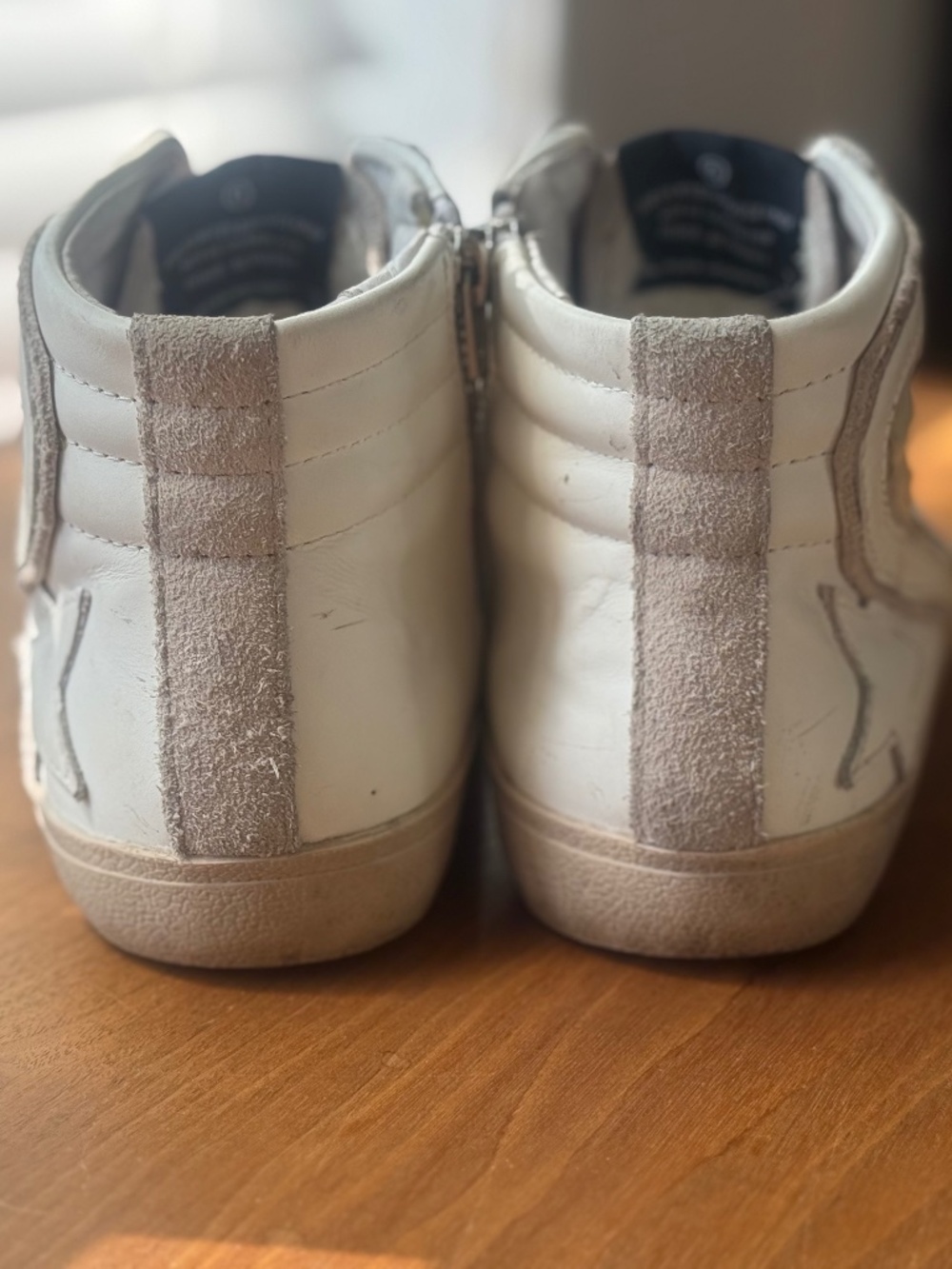 Golden Goose High Top Slide Women 38 Ivory Ecru Leather Distressed Suede GGDB - Picture 9 of 15